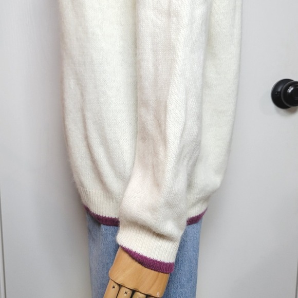 LL Bean Lambswool Angora Blend Polo Sweater Cream Medium Large Fall Winter - Picture 6 of 11